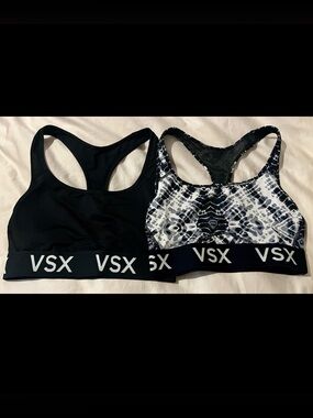 Victoria’s Secret VSX The Player Black and White Tie-dye and Black Sports Bras